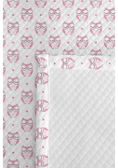 Evimde Bambaşka Baykuş Pembe Kız Çocuk Dekoratif Pike Takımı - Sevimli Beyaz Bebek Odası Yatak Örtüsü - 160x220  CM