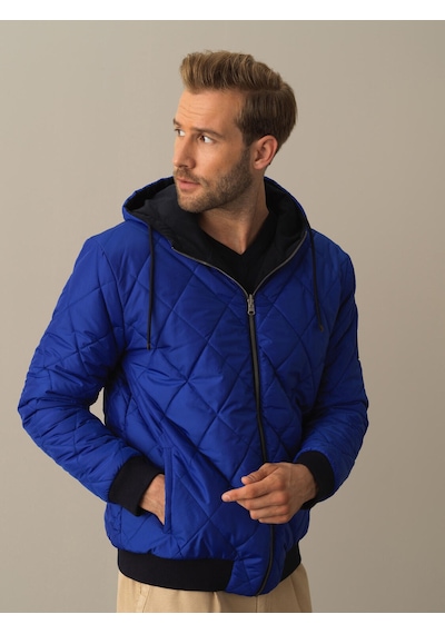 Xint Mavi Regular Fit Kapüşonlu Pamuklu Çift Taraflı Mont 195039