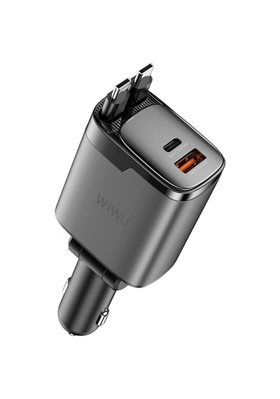 Wiwu Wi-cc034 Type-c + Usb-a Hızlı Şarj Özellikli Gan Teknolojili Kablolu Araç Şarj Aleti 111w Gri