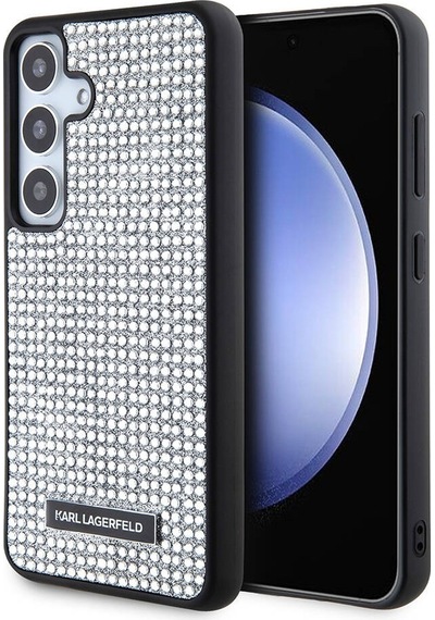 Galaxy S24 Uyumlu Kılıf Taşlı Metal Logo Lisanslı Kapak Gümüş