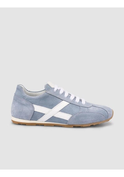 Monamae %100 Hakiki Deri Mavi Süet Bağcıklı Kadın Sneaker Mavi