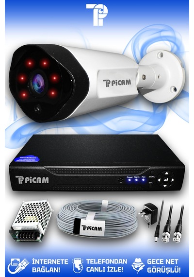 Picam 1 Kameralı Uzay 1 Dış Kamera Set HDD'siz Full HD Gece Görüşlü Güvenlik Kamerası Sistemi