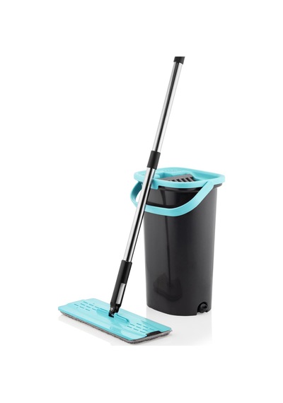 Compact Tablet Mop Temizlik Seti - Mikrofiber Paspas Ve Sıkma Hazneli Kova Siyah/mavi
