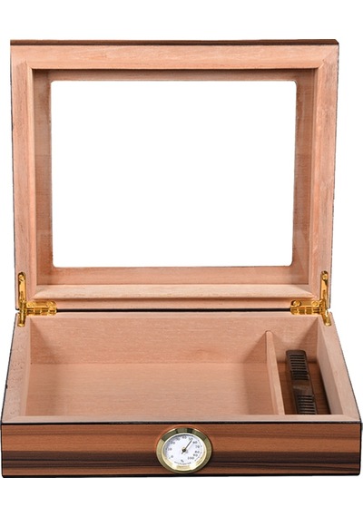 Cigarol Parlak Kahverengi Camlı Humidor Puro Kutusu Rc09