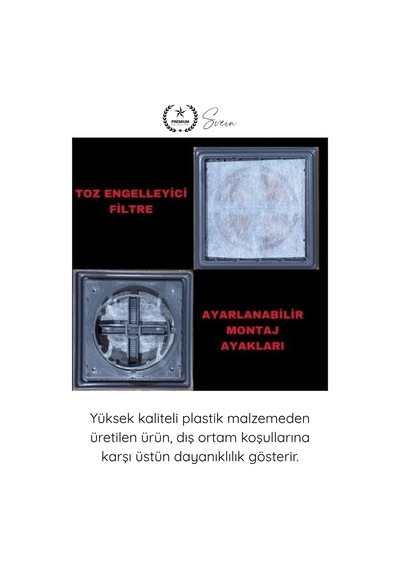 Menfez Kare Baca Kapağı Ayarlı Duvar Menfezi Antrasit Gri Filtreli Havalandırma Kapağı Plastik Vent