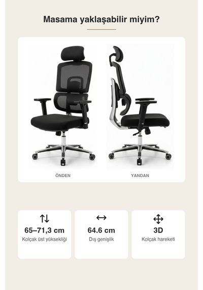Upstyle Efe Premium Ergonomik Ofis Koltuğu 3d Kolçak Siyah