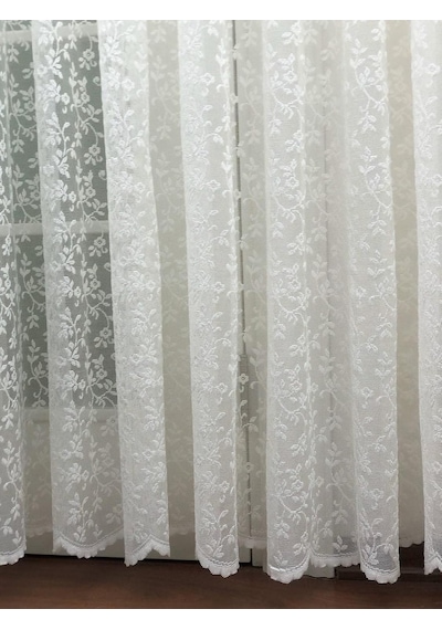 Perdealemi Özel Örme Dokulu Dantel Tül Perde , 100x260, Seyrek Pile, 1/2 Çok Renkli