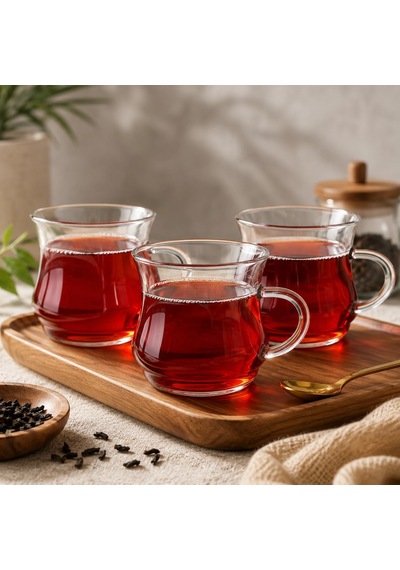 3 Lü Borosilikat Cam Kupa Seti, Kulplu Şeffaf Çay Kahve Latte Ve