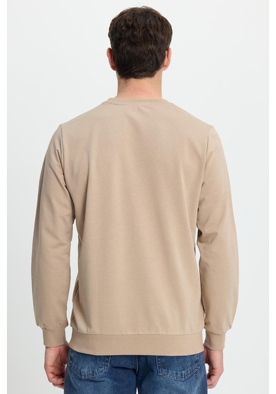 Tudors Erkek Relax Fit Rahat Kesim %100 Pamuk 2 İplik Bisiklet Yaka Taş Sweatshirt -41524 Taş