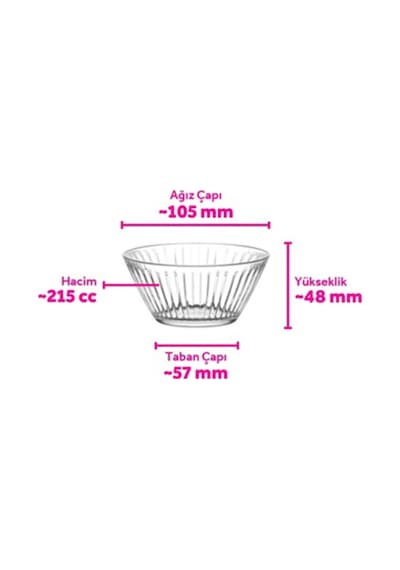Lav Hestia Cam Kahvaltı Kasesi 6'lı Küçük Boy 215 ml (Tatlı/Çerez Kasesi)