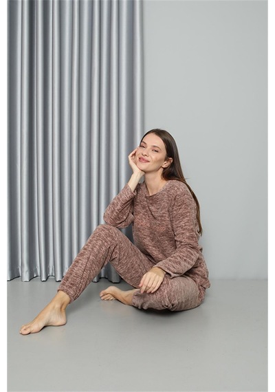 Akbeniz Welsoft Polar Kadın Pijama Takımı 8519 - L Sütlü Kahverengi