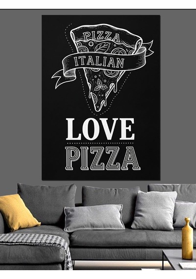 Ahşap Tablo Siyah Arka Fon Ve Pizza Temalı