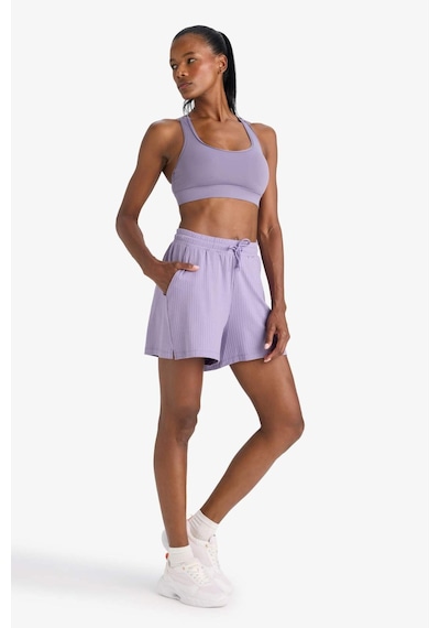 Defacto Defactofit Standart Fit Sporcu Kısa Paça Ribana Şort F6898ax25smpr315 Mor