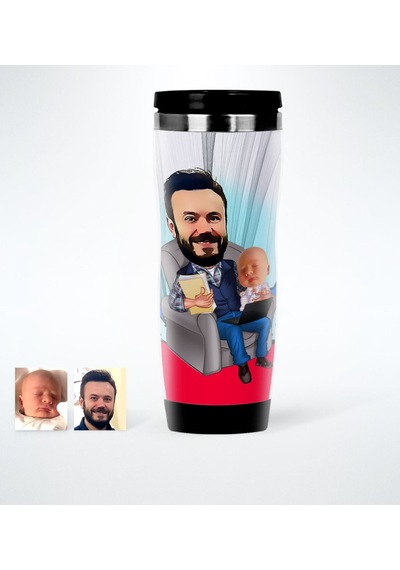 Kişiye Özel Baba Oğul Karikatürlü Çelik Termos Bardak - 1