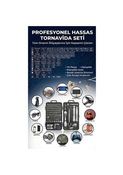 Ser 115 Parça Manyetik Uçlu Hassas Tornavida Seti