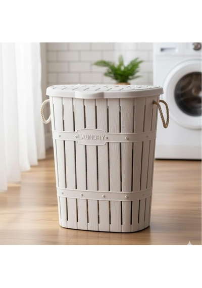 Kastamonu Plastik Bambu Halatlı Kirli Çamaşır Sepeti 65 L-beyaz