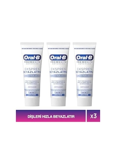Oral-b Pro 3d Advanced Ekspres Beyazlatma Ferah Parlaklık Diş Macunu 75 Ml 3lü Paket Ağız Kokusu Önleyici