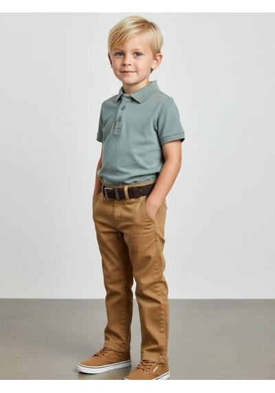 Zekids Erkek Çocuk Kemerli Gabardin Pantolon-16347 Bej