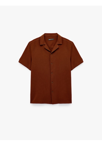 Koton Regular Fit Keten Karışımlı Kısa Kollu Apaş Yaka Gömlek Kiremit 5sam60225hw Terracotta Koton Regular Fit Keten Karışımlı Kısa Kollu Apaş Yaka Gömlek Kiremit 5sam60225hw Terracotta