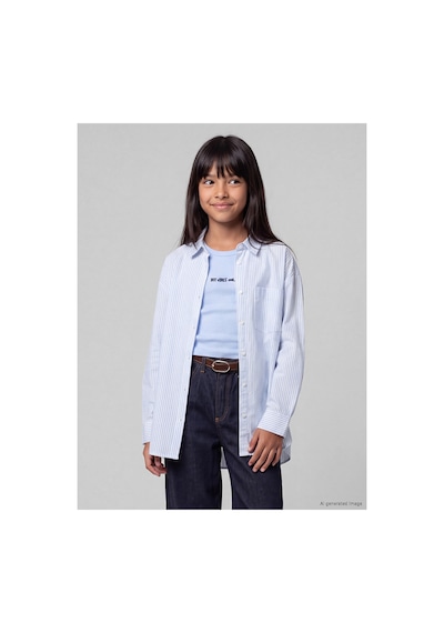 LC Waikiki Alıta Cıty Farkıyla Lcw Kids Lila Çizgili Loose & Bol Kız Çocuk Gömlek Lila - 930172582 Lila