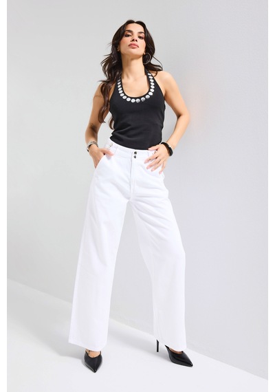 Itsbasic Kadın Beyaz 5s6-2 Wide Leg Kemer Detaylı Denim Jean Itsbasic Kadın Beyaz 5s6-2 Wide Leg Kemer Detaylı Denim Jean