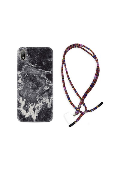 Huawei Y5 2019 Kılıf Rasta Boyun Askılı Black Marble 4 1383