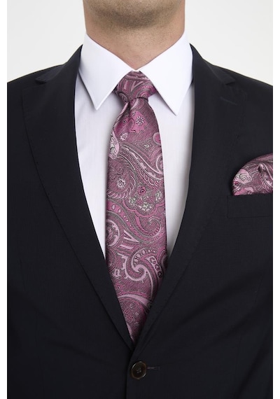 Brianze Pembe Şal Motif Desen Kravat Mendil Set Pembe