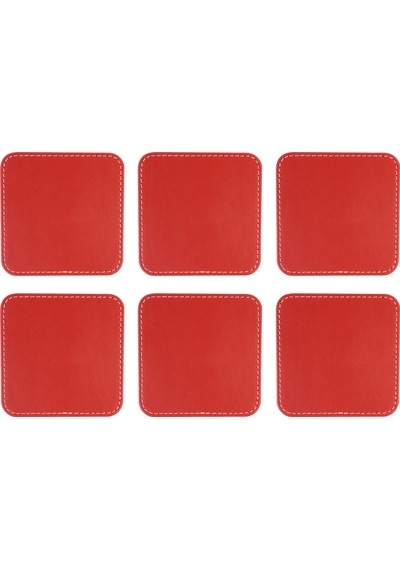 Bardak Altlığı,6 Lı Set,masaüstü Kare Cup Coaster,vegan Suni Deri,11x11 Cm.,kırmızı