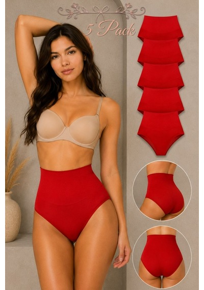 Fit Women Kadın Yüksek Bel Esnek 5 Li Külot Kırmızı