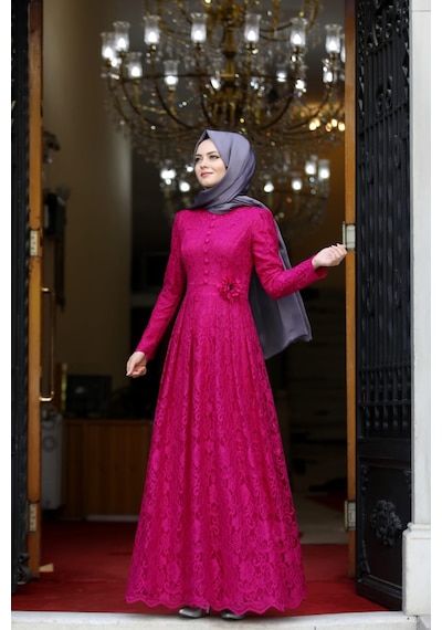 İbrahim Burak Etiler Collection Ahunisa Henna Abiye Fuşya 5646