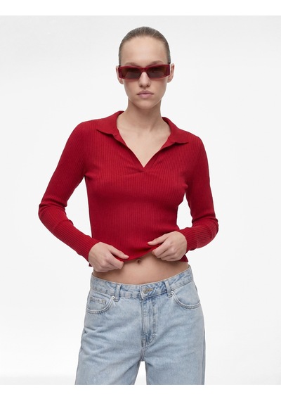 Koton Kaşkorse Uzun Kollu Slim Fit Polo Yaka Tişört Kırmızı 6sal10691ık