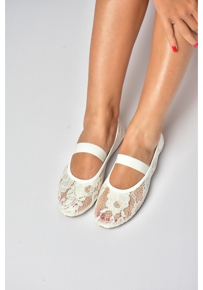 Fox Shoes Y726924306 Beyaz Dantel Kadın Babet