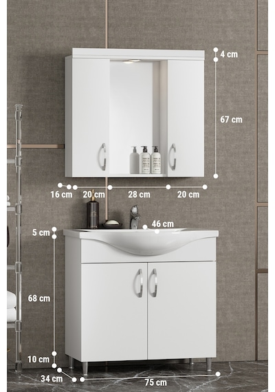 Yıldız 75 Cm Beyaz Mdf Seramik Lavabolu Ayaklı Banyo Dolabı Takımı Yıldız 75 Cm Beyaz Mdf Seramik Lavabolu Ayaklı Banyo Dolabı Takımı