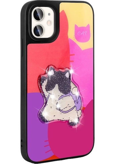 Apple Uyumlu iPhone 11 Kılıf Parlayan Kabartmalı İkonik Figürlü Klfs Amas Silikon Kapak - Pembe Pembe