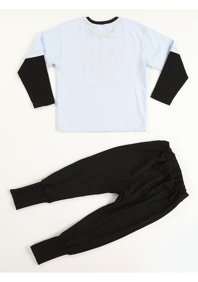 Casabony Skull Pirate Oversize T-Shirt + Baggy Pantolon Takım-Mavi