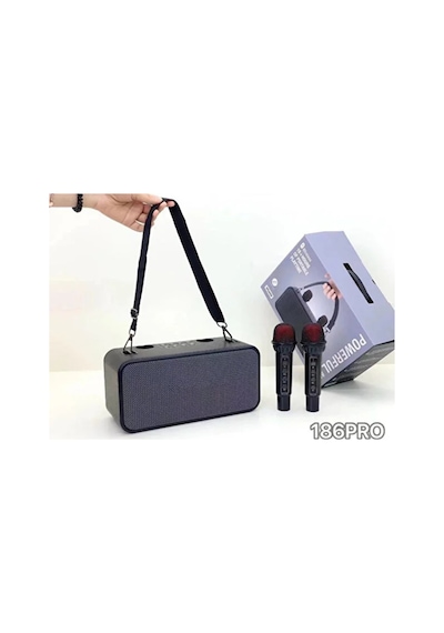 186pro Çift Kablosuz Mikrofonlu Bluetooth Speaker Şarjlı Taşınabilir Kablosuz Hoparlör 20w Party Speaker Hafıza Kartı Ve Usb Girişli Ses Bombası