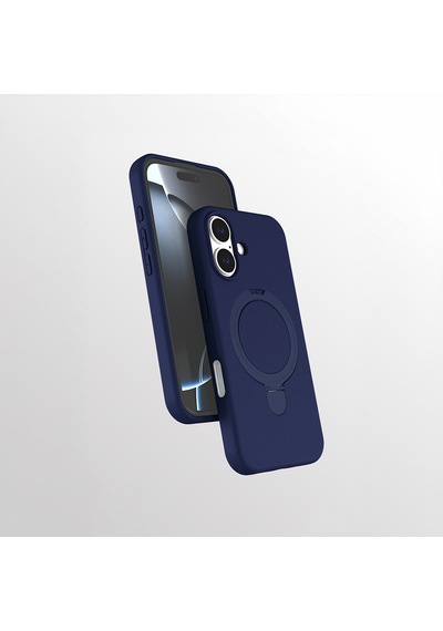 Apple Uyumlu iPhone 17 Kılıf M-safe Şarj Özellikli Standlı Zore Samara Kapak Lacivert