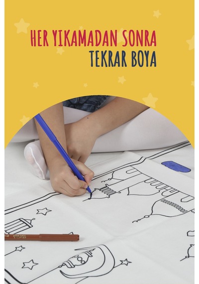 Çocuklara Özel Yıkanabilir Boyamalı Seccade Seti Mavi Beyaz