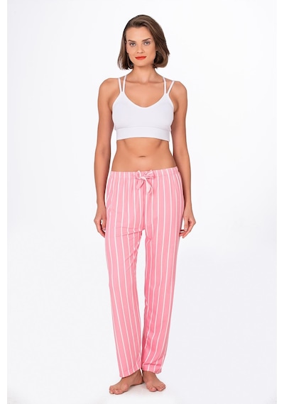 Kompedan Kadın Süet Pembe Çizgili Pijama Tek Alt Desen 14