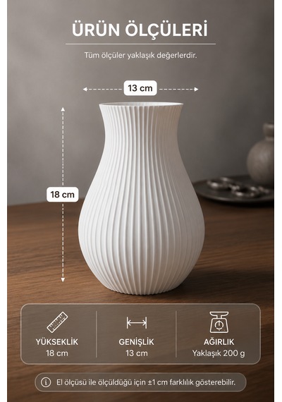 Modern Çizgili Dekoratif Vazo Minimalist 3d Baskı Beyaz Masaüstü Vazo