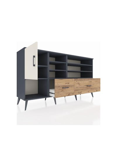 Hyperion Konsol 8 Raflı 2 Çekmeceli Tek Kapaklı 176x44x99 Antras Antrasit-aytaşı/çam Hyperion Konsol 8 Raflı 2 Çekmeceli Tek Kapaklı 176x44x99 Antras Antrasit-aytaşı/çam