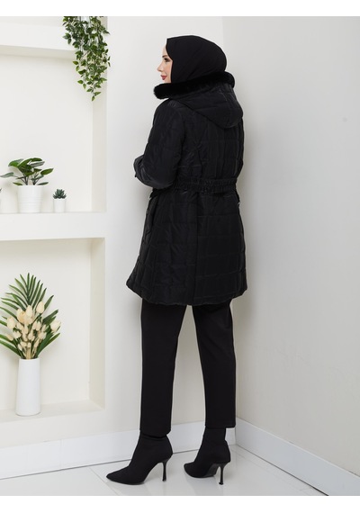 Eslemnur Nova Kumaş Şişme Mont 85cm Siyah