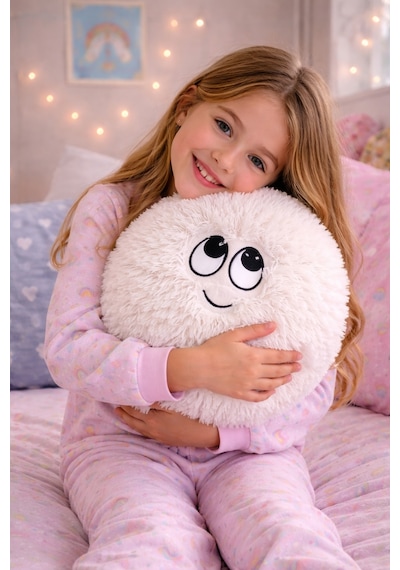 Merty Avm Peluş Yastık 35cm Yumuşak Dekoratif Yastık Çocuk Genç Odası Süs Yastığı 001 - Beyaz