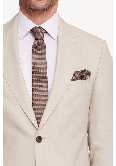 Erkek Krem Slim Fit Sivri Yaka Takım Elbise