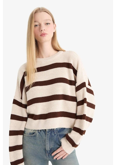 Defacto Coool Oversize Geniş Kalıp Bisiklet Yaka Çizgili Triko Kazak X4931az25wnbg644 Bej