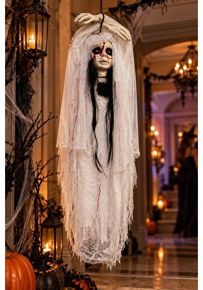Halloween Cadılar Bayramı Sensörlü Işıklı Sesli Hayalet Gelin Asılabilir Büyük Korku Süsü 120 Cm Diğer
