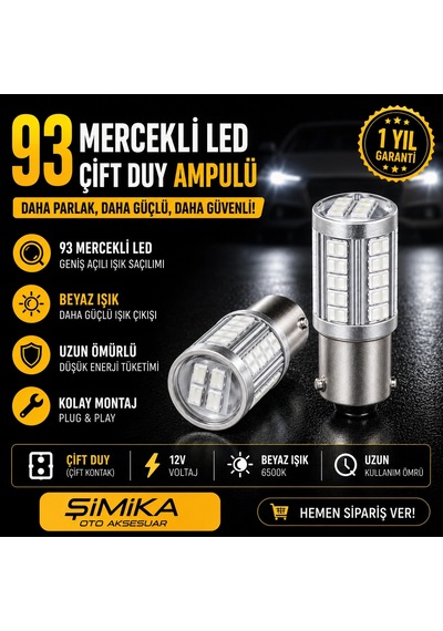93 Mercekli Beyaz Led Stop Ve Sinyal Ampulü 12v 2 Adet