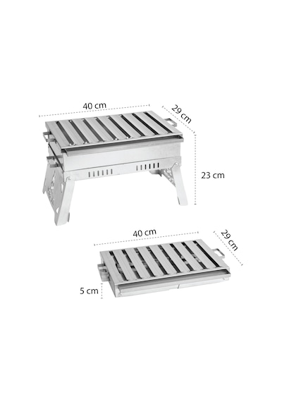 Orta Boy Paslanmaz Katlanır Pratik Mangal Yıkanabilir 40 X 29 X 23 Cm Maşa Hediyeli Inox