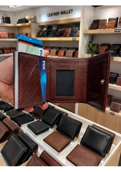 Newish Polo Mekanizmalı Rfid Özellikli Cüzdan Kredi Kartlık - Hakiki Deri Koyu Kahverengi