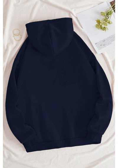 Uyguntarz Unisex Minimal Line Drawing Baskılı Sweatshirt Lacivert